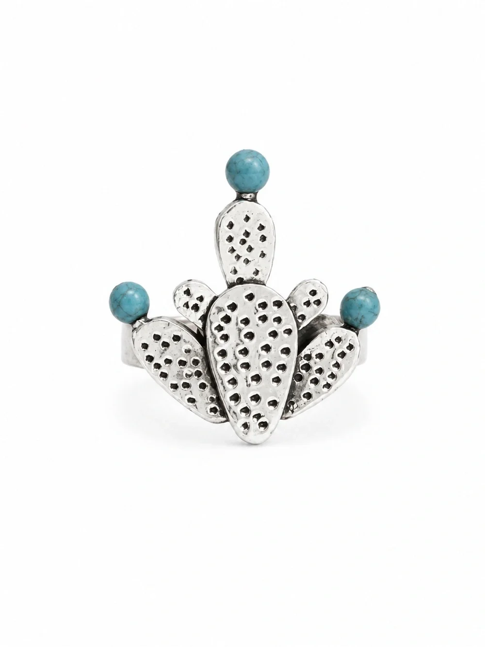 Turquoise Accent Cactus Sterling Silver Ring